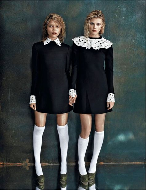 Charlotte Carey And Masha Gutic Are 'Sisters' By Christian Anwander For Amica September 2013 — Anne of Carversville Charlotte Carey, Art Exhibits, Punk Princess, Valentino Dress, Jane Birkin, White Socks, Vogue Italia, Pastel Goth, Black Dresses