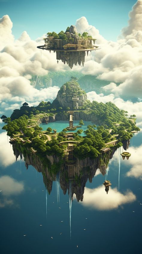 Sci Fi Landscape, Mountain City, Floating City, Island Art, Fantasy City, Conceptual Photography, Fantasy Castle, Minimalist Photography, Fantasy Art Landscapes