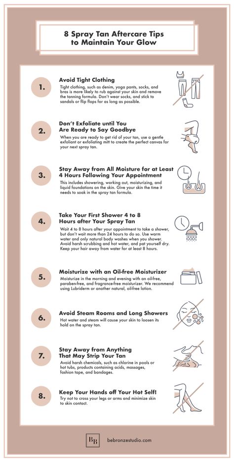 Spray Tan Care Instructions | Be Bronze Studio Spray Tan After Care, Spray Tan Prep, Getting Nails Done, Spray Tan Room, Spray Tan Marketing, Spray Tanning Quotes, Tan Tips, Spray Tan Tips, Spray Tan Salons