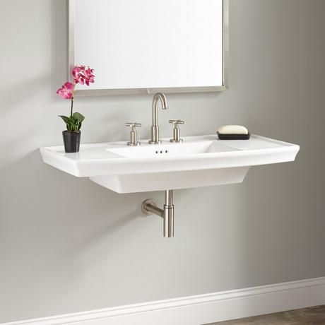 Wall Mount Sinks, Wall Mounted Bathroom Sinks | Signature Hardware Wall Mount Sink Bathroom, Wall Mounted Bathroom Sinks, Wall Mount Sinks, Sinks Bathroom, Bathroom Showers, Wall Mount Sink, Accessible Bathroom, Shore House, Wall Mounted Sink