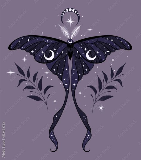 Lunar Moth And Moon Tattoo, Moth Wing Design, Celestial Moth Tattoo, Moon Moth Drawing, Witchy Moth Tattoo, Moth Wings Drawing, Luna Moth Aesthetic, Lunar Moth Wings, Lunar Moth Drawing