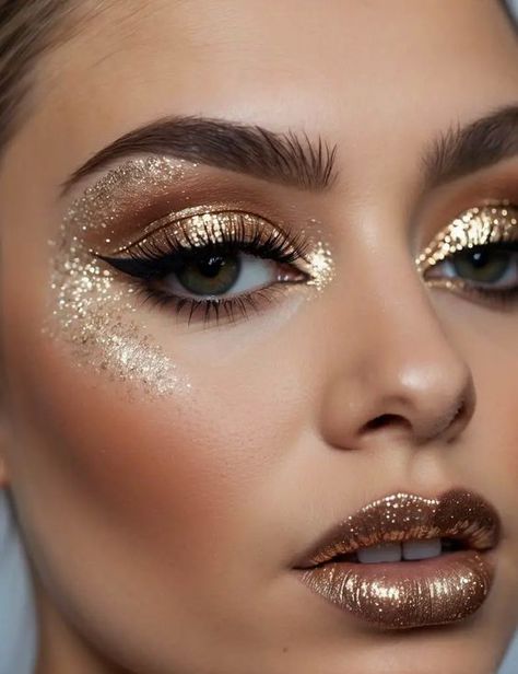 #Makeup                                                                              #glitery makeup Gold Makeup Festival, Festivals Makeup, Ibiza Makeup, Goddess Makeup Look, Catwalk Makeup, Makeup 2024, Coachella Makeup, Goddess Makeup, Festival Make Up