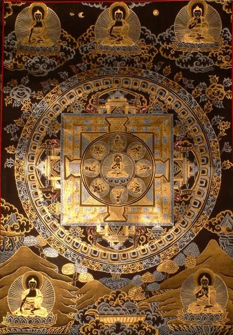 Mandala of Buddha in the Dharmachakra Mudra Dharmachakra Mudra, Buddhist Thangka, Mandala Effect, White Buddha, Buddha Mandala, Dhoti Saree, Gold Mandala, Thangka Painting, Visually Pleasing