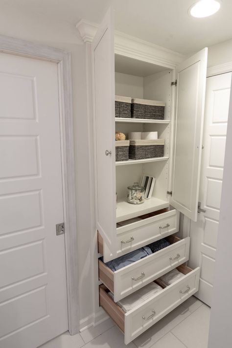 Linen Closet - Closet - Columbus - by Lewis Designs Custom Cabinetry | Houzz Closet In Bathroom, Linen Closet Design, Closet Pictures, Bathroom Linen Closet, Custom Bathroom Cabinets, Closet And Bathroom, Linen Cabinets, Bathroom Linen Cabinet, Bathroom Closet