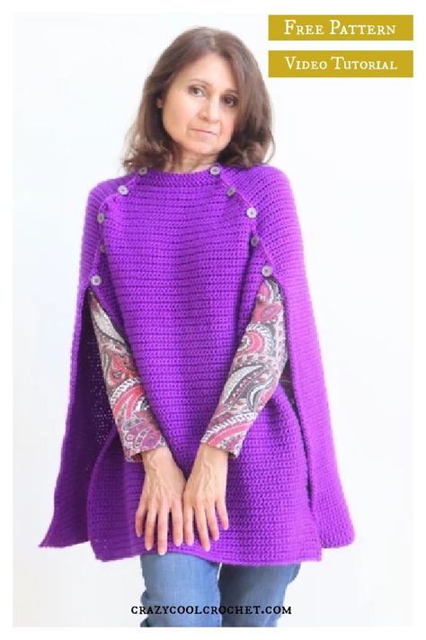 Chic Cape Free Crochet Pattern and Video Tutorial Crochet Cape Pattern Free, Cape Au Crochet, Crochet Cape Pattern, Stylish Drapes, Poncho Patterns, Crochet Cardigan Pattern Free, Crochet Cape, Crochet Poncho Free Pattern, Cape Pattern