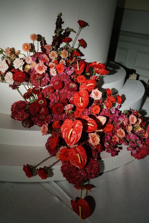 Red Potion, Red Flower Arrangements, Danielle Frankel, Aisle Planner, 40th Anniversary Party, Red Birthday Party, Birthday Aesthetic, Red Wedding Flowers, 21 September