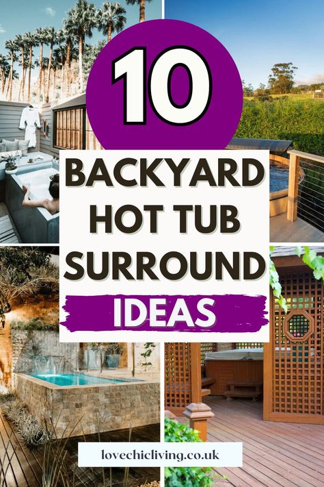 Discover how to elevate your patio with stunning hot tub surround ideas. This article showcases 10 creative designs, from elegant stone works to rustic wooden frames, that will transform your backyard into a luxurious escape. Ideal for those seeking both style and comfort. Click to read the full article. Backyard Hot Tub Oasis, Covered Patios Attached To House With Hot Tub, Hardscape Ideas Backyard With Hot Tub, Backyard Oasis With Hot Tub, Hottub Landscape Ideas Simple, Hot Tub Patio Design, Small In Ground Hot Tub, How To Make A Hot Tub Look Built In, Square Hot Tub Surround Ideas