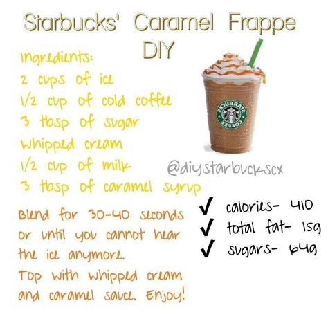 Low Carb Starbucks Drinks, Resep Starbuck, Caramel Frappe, Diy Starbucks, Starbucks Drinks Diy, Secret Starbucks Recipes, Frappe Recipe, Resep Smoothie, Starbucks Caramel