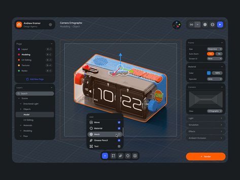 UI-UX for a 3D Editor ✦ Meshio by Halo UI/UX for HALO LAB on Dribbble Ui Color, Frame Layout, 3d Modeling Software, Dashboard Ui, Ambient Occlusion, Portfolio Web Design, Dashboard Design, Ui Inspiration, Design Guide