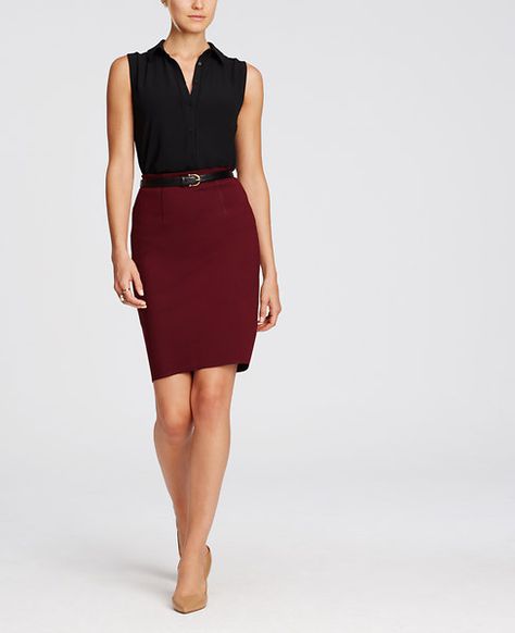 tall ponte pencil skirt. Made from our slimming ponte fabric, this sophisticated separate flaunts sculptured seaming details for an amazingly flattering silhouette. Maroon Outfit, Maroon Skirt, Pencil Skirt Outfits, Work Chic, Maroon Dress, Rock Chic, Skirt Belt, Skirt Outfit, Work Wardrobe