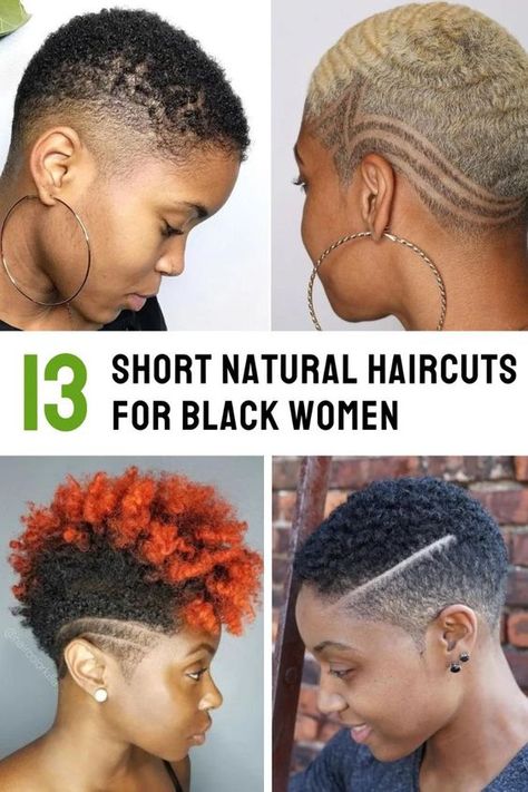 Explore 13 trending short natural haircuts for Black women, from the chic "Teeny Weeny Afro" to bold buzzed cuts with unique designs. These styles celebrate natural beauty and individuality. #ShortNaturalHair #BlackWomenHaircuts #NaturalHairStyles #TWA #BuzzCutStyles #CurlyHair #HairInspo #NaturalHairCommunity #BlackGirlMagic #HairGoals Short 4c Haircuts Black Women, Short Haircuts For Natural Hair, Short Natural Cuts For Black Women, Natural Hair Styles For Black Women Short, Short Natural Haircuts For Black Women, Low Haircut For Black Women, Black Woman Natural Hairstyles, 4c Pixie Haircut, Short Hair Styles For Black Women