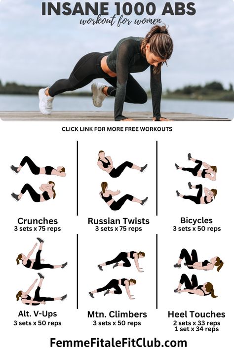 Strengthen and whittle your waistline with this insane 1000 abs workout for women. #insaneabs #insanecore #abs #flatabs #sexyworkout #weightlossforwomen #athomeworkoutforwomen #sexyandstrong #strongworkout #strongworkoutforwomen #calisthenics #fitness #fitfam #fatlossforwomen Workout For Lower Abs For Women, Women’s Abs Workout, Sixpack Workout Women, Ultimate Ab Workout For Women, Ab Workout Women At Home, Calestetics Workouts Women, Abdominal Workout For Women, Abs Workout Women, Core Workouts For Women