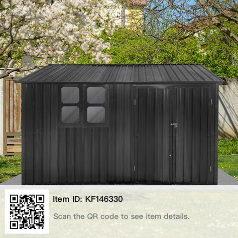 Backyard Garden Designs, Outdoor Garden Storage, Outdoor Storage Shed, Steel Sheds, Metal Storage Sheds, Lockable Storage, Garden Storage Shed, Grey Storage, Grey Exterior