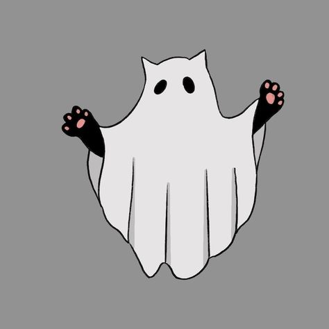 Halloween cute cat in ghost costume illu... | Premium Vector #Freepik #vector #background #pattern #party #design Witch Cat Illustration, Cute Halloween Cat Art, Cat In Ghost Costume Drawing, Ghost Holding Cat Tattoo, Cat Ghost Painting, Ghost Cat Painting, Cat Costume Drawing, Cat Halloween Drawing, Ghost Costume Drawing