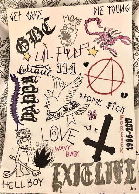 Lil Peep Hand Tattoos, Lil Peep Art Drawing, Emo Rap Aesthetic, Lil Peeps Tats, Gbc Tattoo, Lil Peep Inspired Tattoos, Piercings Drawing, Rap Tattoo Ideas, Lil Peep Drawing Ideas