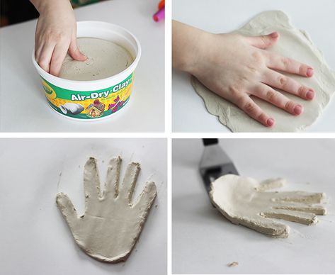 A sweet, homemade gift for mothers and teachers! Make this one with your child from air dry clay. Crayons Air Dry Clay Ideas, Air Clay Ideas For Kids, Air Dry Clay Projects Mothers Day, Molding Clay Ideas For Kids, Air Dry Clay Mothers Day Gifts, Air Dry Clay Projects For Kids Fathers Day, Air Dry Clay Handprint, Air Dry Clay Handprint Bowl, Crayola Air Dry Clay Projects