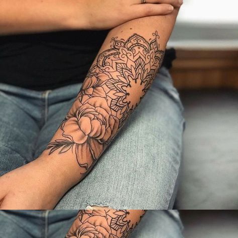 ۰•@ Therixoxo ♡•۰ Mandala Arm Tattoos, Mandala Indiana, Jagua Gel, Tato Mandala, Lower Arm Tattoos, Simple Arm Tattoos, Female Tattoos, Tattoo Trend, Tattoos For Women Half Sleeve