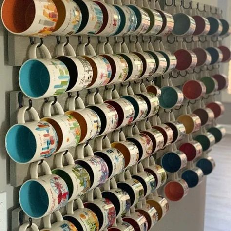 You Are Here Mug Rack - Been There Coffee Mug Rack - Xlarge Coffee Rack With Hooks - XL You Are Here Mug Collection Display Mug Retail Display, Tea Collection Display, Display Starbucks Mugs, Wall Of Mugs, Coffee Mug Collection Display, Starbucks Cabinet, Hanging Coffee Mugs On Wall, Starbucks Mug Display Ideas, Mug Hanging Ideas