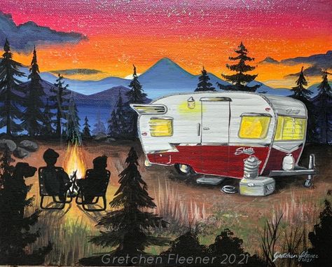 Camping Canvas Painting, Tent Painting, Camper Painting, Camper Wallpaper, Camping Painting, Camping Pictures, Feel Good Pictures, Behavior Quotes, Camper Art