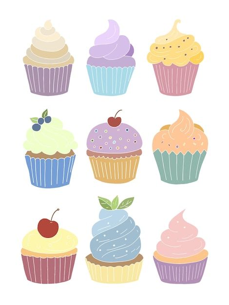 Vector cupcake vector illustration | Premium Vector #Freepik #vector Kawaii Cupcakes Drawing, Cupcake Illustration Cute, Cupcakes Illustration, Boho Drawing, Drink Vector, Cupcake Project, Cupcake Illustration, Cupcake Vector, Cupcake Drawing