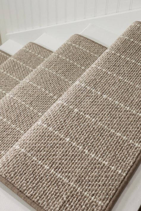 Canterbury | Blue Carpet Stair Treads | Oak Valley Designs Stair Treads With Landing, Stair Runner Split Level, Stair Landing Carpet, Studio Mcgee Carpet Stairs, Diamond Stair Runner, Stair Treads Carpet, Studio Mcgee Stair Runner, Stark Stair Runner, Wool Wall To Wall Carpet