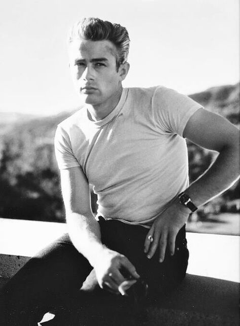 James Dean + White T-Shirt James Dean, Hollywood Star, Leon, Classic Hollywood, James Dean Style, James Dean Photos, A Streetcar Named Desire, Workwear Vintage, Jimmy Dean