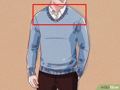 3 Ways to Wear Sweaters (for Men) - wikiHow Dress Shirt With Sweater Men, Sweater Dress Outfit Men, Sweater Over Shirt Men, Sweater And Dress Shirt Men, Collared Shirt Under Sweater Men, Sweater And Shirt Layering Men, Collared Shirt And Sweater Outfit Men, Mens Vneck Sweater Outfits, Shawl Collar Sweater Men Outfit