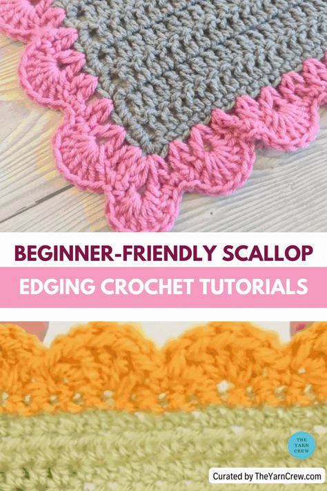 I have a collection of crochet scallop border tutorials. These crochet edging patterns are perfect to make for your baby blankets. Click to view the entire collection of patterns, what tools and yarns are needed, and choose your favorite to make. Crochet patterns curated by TheYarnCrew. Crochet Shell Stitch Border, Scallop Edge Crochet, Scalloped Crochet Border, Crochet Scallop Border, Crochet Borders And Edges Free Pattern, Easy Crochet Borders For Blankets, Edging Crochet, Border Crochet, Crochet Scallop