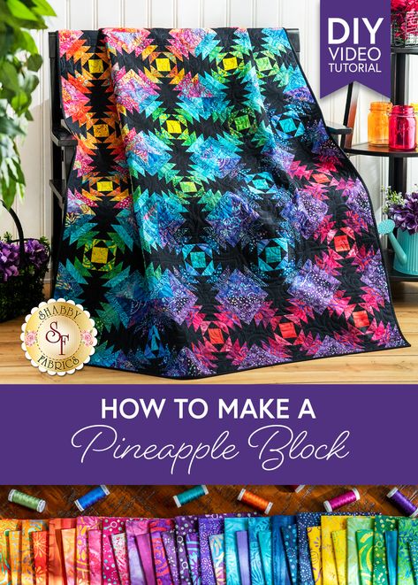 Pineapple Quilt Pattern Creative Grids, Pineapple Block Quilts, Pineapple Quilt Block Pattern Free, Pineapple Block Quilt Pattern, Pineapple Blossom Quilt Pattern Free, Pineapple Quilt Pattern Free, Pineapple Quilts Ideas, Scrappy Patchwork Quilts, Scrappy Pineapple Quilt