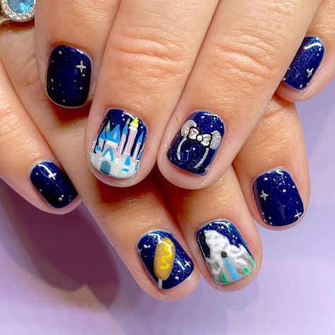 Castle Nails Disney, Disney Nails Sleeping Beauty, Anastasia Nails Disney, Disney Castle Nail Art, Disney Castle Nails, Disney Manicures, Sleeping Beauty Nails, Disney Cruise Nails, Castle Nails