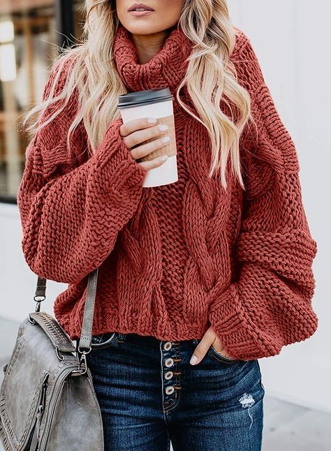 The Best Sweaters For Women to Shop Online in 2019 | POPSUGAR Fashion Winter Outfits Amazon, Outfits Amazon, Chunky Turtleneck Sweater, Sleeves Clothing, Womens Turtleneck, Red Sweater, Long Sleeve Turtleneck, Sweater Material, Knitted Pullover Sweaters