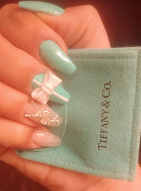 Tiffany & Co. Nails Tiffany And Co Nail Designs, Breakfast At Tiffany’s Nails, Tiffany And Co Inspired Nails, Tiffany Co Nails, Tiffany Inspired Nails, Tiffany Nails Design, Tiffany And Co Nails, Tiffany Blue Nails, Tiffany Nails