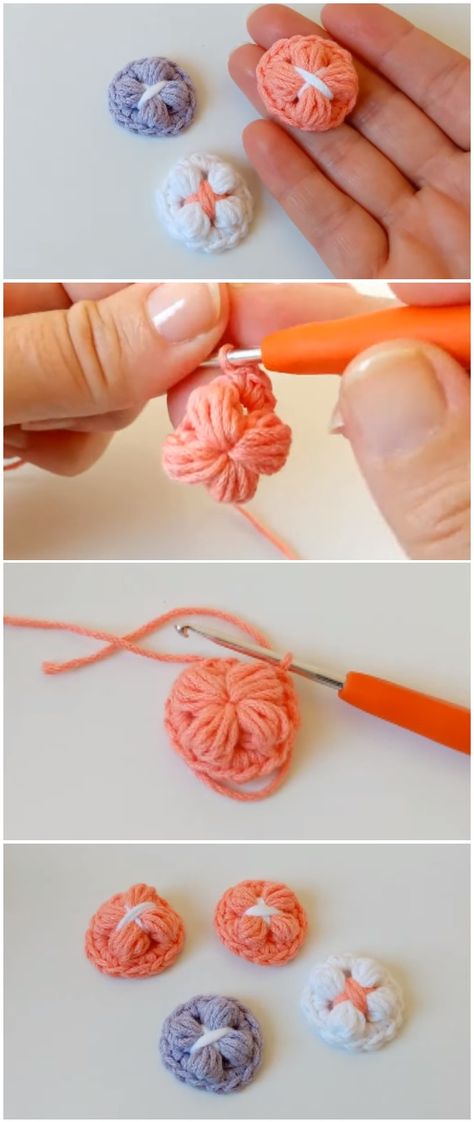 Crochet Easy Yarn Buttons How To Crochet Buttons, Crochet Button Pattern, How To Crochet A Button, Crochet Buttons Pattern Free, Crochet Buttons How To Make, Easy Crochet Applique, Crochet A Button, Crocheted Buttons, Knit Coaster