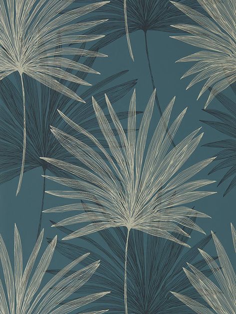 Harlequin Mitende Wallpaper Relaxed Hand, Natural Motifs, Hallway Wallpaper, Contemporary Wallpaper, Touch Lamp, Blue Colour Palette, Fabric Accessories, Wallpaper Decor, Leaf Wallpaper