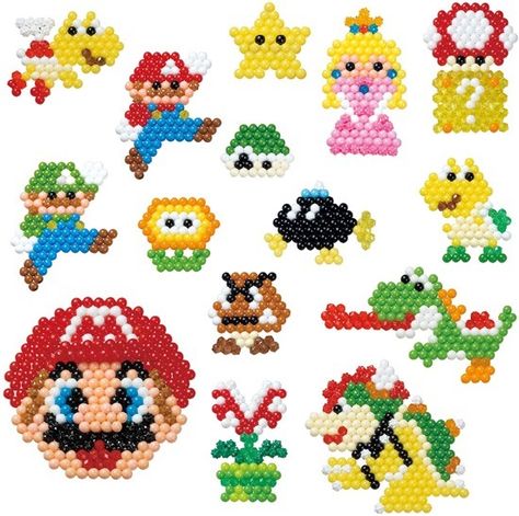 Design suggestions from a officially licensed 2020 Super Mario Aquabeads set from Japan. Main Blog | Twitter | Patreon | Small Findings | Source Art Perle, Aqua Beads, Kandi Patterns, Melty Beads, Brick Stitch Pattern, Water Beads, Fuse Beads, Mario Kart, Craft Set