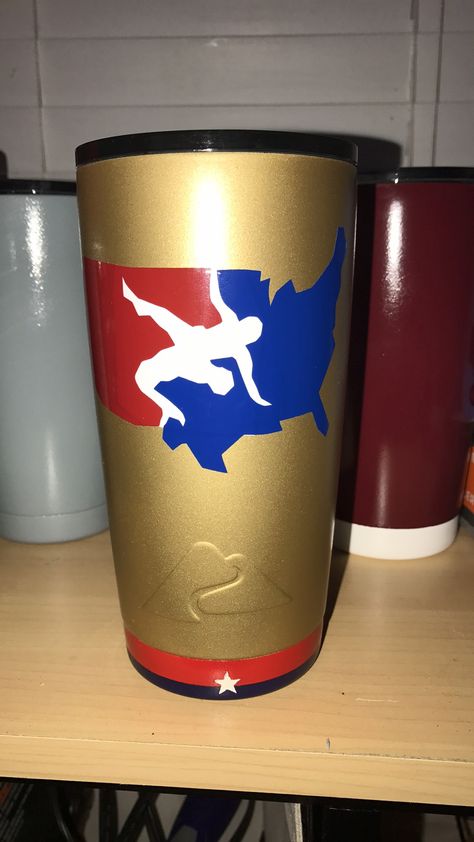 Usa wrestling tumbler Usa Wrestling, Sport Ideas, Custom Yeti, Painted Cups, Tumbler Ideas, Tumbler Cups, Wrestling, Tumbler, Cricut