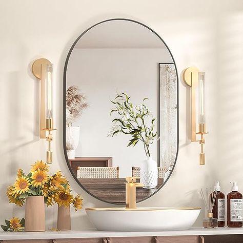 CASSILANDO Oval Mirror, 24"×36" Oval Bathroom Mirror, Metal Frame Mirror, Hang Horizontally or Vertically Unique Wall Mounted Mirror, Black Vanity Mirror for Living Room, Bathroom, Bedroom, Entryway Black Vanity Mirror, Oval Bathroom Mirror, Large Bathroom Mirrors, Oval Mirror Bathroom, Mirror For Living Room, Hollywood Vanity Mirror, Retro Mirror, Mirror Metal, Easy Frame