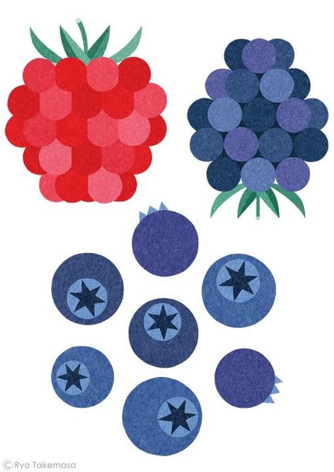 Berries Berry Illustration, Berries Illustration, Ryo Takemasa, Vegetable Illustration, Art Appliqué, Fruit Illustration, Illustration Food, Affinity Designer, Flat Illustration