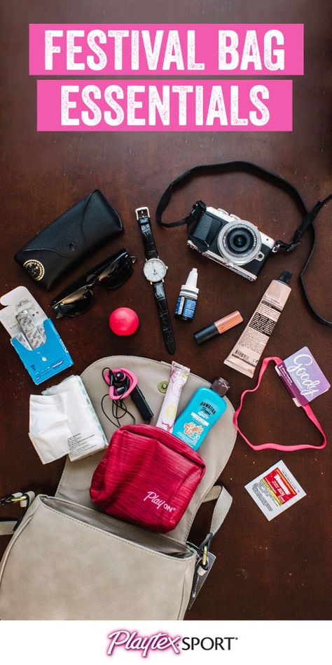 Outdoor summer concerts are right around the corner! Make sure you have everything you need to rock out with confidence by getting packing inspiration from this What’s in My Purse: Music Festival Edition. You can pick up everything you need for the best concert experience from Target—from unique sunglasses and sunscreen, to a portable charger and Playtex® Sport® Compact®! Outdoor Concert Shoes, Concert Hacks, Festival Bags, Festival Tips, What To Pack For A Music Festival, Concert Bag Essentials, Concert Essentials, Bourbon And Beyond Festival Outfits, Cheap Festival Backpack