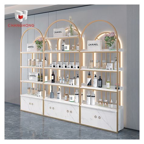 Store Display Shelves, Salon Products Display, Display Shelf Design, Jewelry Store Interior, Skincare Shop, Store Shelves Design, Showroom Decor, Spa Interior Design, Retail Store Interior Design