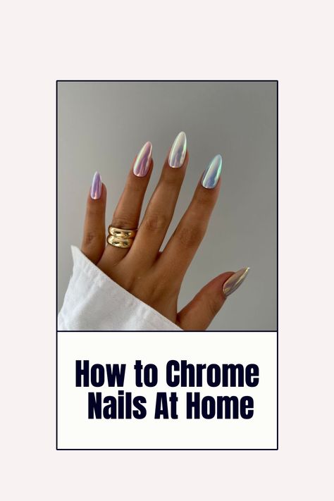 Step up your nail game with this easy tutorial on how to achieve stunning chrome nails! Perfect for any occasion, make your nails stand out with a mesmerizing chrome finish. #ChromeNails #NailArt #DIY Spring Nails 2024 Trends Chrome, How To Add Chrome To Nails, Diy Chrome Nails Eyeshadow, Diy Chrome Nails At Home, How To Chrome Nails At Home, How To Apply Chrome Powder To Nails, How To Chrome Nails, How To Do Chrome Nails Step By Step, How To Do Chrome Nails