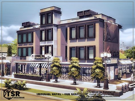 The Sims Resource - Imperial Hotel - For Rent Sims 4 Hotel, The Sims 4 Lots, Imperial Hotel, Restaurant Service, Sims 4 House Design, Casas The Sims 4, Small Cafe, Hotel Building, Electronic Art