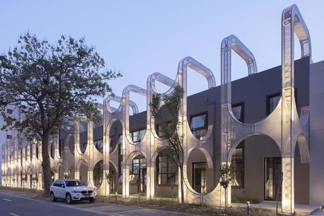 Gallery of Beijing Fashion Factory B Courtyard / AntiStatics Architecture - 19 Arch Facade Architecture, Fashion Hub Architecture Design, Fashion Architecture Inspiration, Carnival Architecture, Arcade Architecture, Factory Facade, Architecture Structure, Private Workspace, Street Building