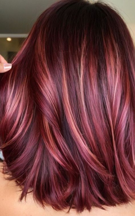 Fall Red Hair Ideas, Raspberry Blonde Hair, Matrix Color Sync Formulas, Cool Color Hair, Dark Red Ombre Hair, Burgundy Ombre Hair, Dark Cherry Hair Color, Dark Cherry Hair, Raspberry Hair