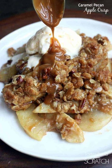 Caramel Pecan Apple Crisp - Tastes Better From Scratch Pecan Desserts Recipes, Apple Crisp Pie, Best Apple Crisp Recipe, Delicious Holiday Desserts, Best Apple Crisp, Pecan Desserts, Tastes Better From Scratch, Crisp Apple, Apple Crisp Recipes