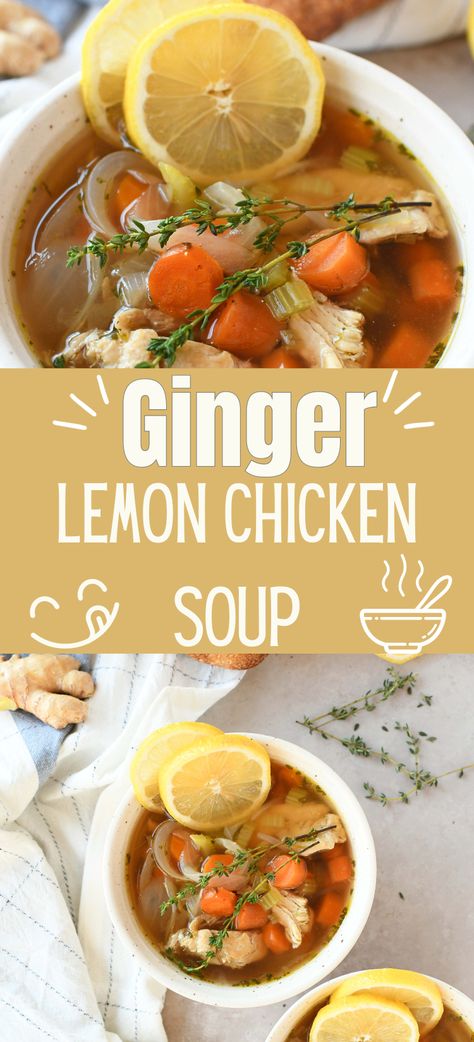 Lemon Ginger Soup, Lemon Ginger Chicken Soup, Chicken Soup With Ginger, Chicken Ginger Soup, Lemon Ginger Chicken, Lemon Heaven, Ginger Chicken Soup, Squash Casserole Recipes, Lemon Chicken Soup