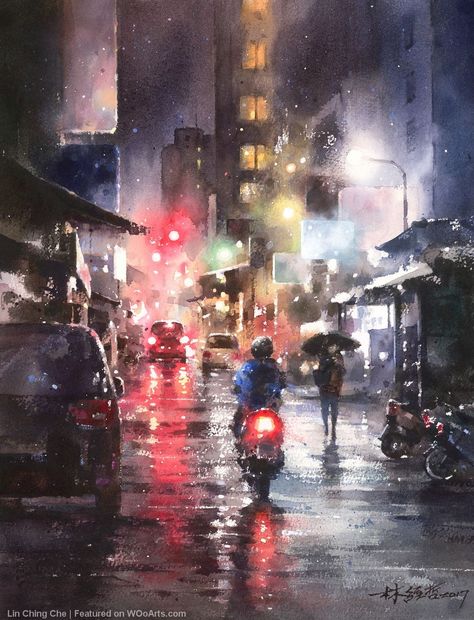 View Lin Ching Che's gorgeous watercolor paintings of urban landscapes which mesmerize the eye. Most of his paintings are urban landscapes and still life. City Scape Painting, Master Watercolor, Watercolor Scenery, Watercolor Blog, Rain Painting, Watercolor Architecture, Watercolour Inspiration, Urban Landscapes, Cityscape Art