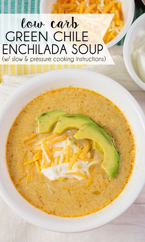 Low Carb Green Chile Enchilada Soup. Bonus: you can make it in either the pressure cooker or slow cooker! Beef Olives, Ip Recipes, Creamed Onions, Taco Soup Recipe, Lemon Garlic Chicken, Enchilada Soup, Keto Taco, Eat Beef, Instant Pot Soup