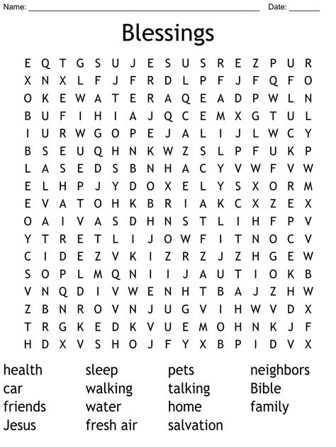 Blessings Word Search Bible Word Search Free Printable, November Word Search, Bible Worksheets For Kids, Sunday School Activity Sheets, Jesus Childhood, Sunday School Worksheets, Church Calendar, Roman Words, Thanksgiving Word Search