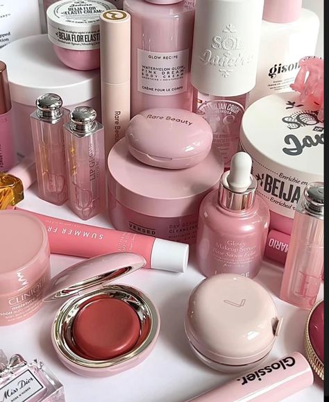 Skincare Makeup Aesthetic, Aesthetic Makeup Packaging, Pink Makeup Packaging, Makeup And Skincare Aesthetic, Pink Skin Care Aesthetic, Pink Cosmetics Aesthetic, Beauty Care Aesthetic, Beauty Mood Board, Pink Self Care Aesthetic